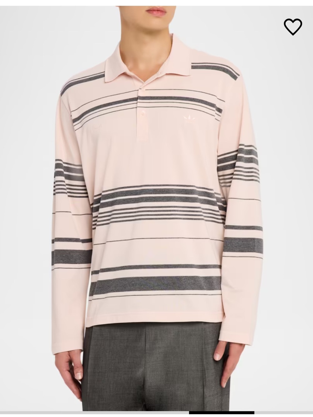 adidas x Wales Bonner Pale Pink Long-Sleeve Polo with Gray Stripes